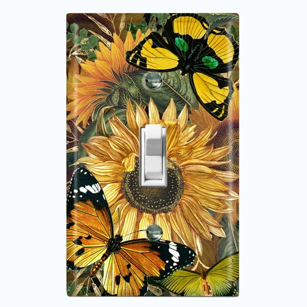 Metal Light Switch Cover Wall Plate Dark Sunflower Butterfly Damask SUN018